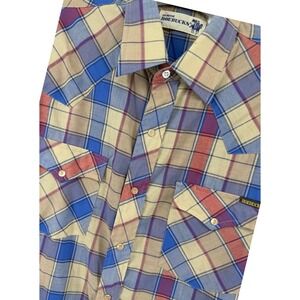 VTG Genuine Roebucks Plaid Western Shirt Mens Medium Long Sleeve Pearl Snap